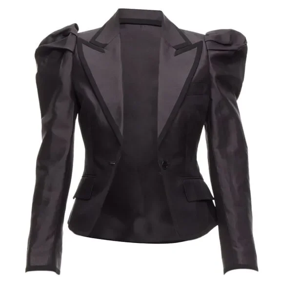 Dolce Gabbana Silk Puff Princess Sleeve Piping Tuxedo Blazer